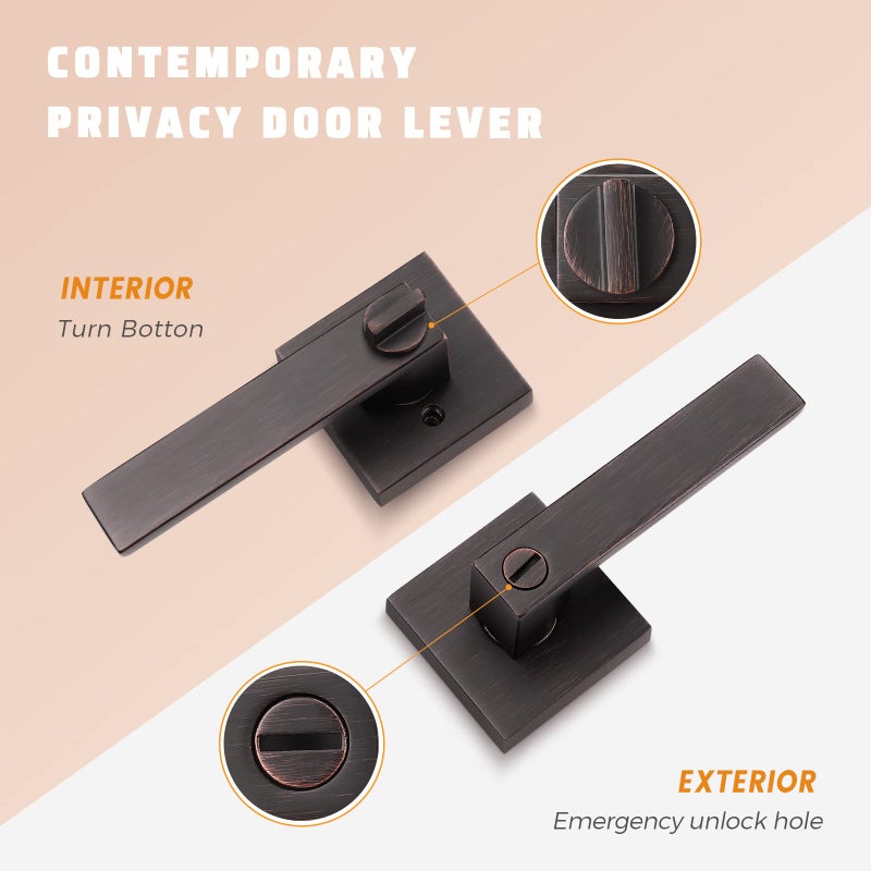 KNOBWELL Oil Rubbed Bronze Interior Door Handles, Door Lever Lock Perfect Lever Door Handle for Privacy and Security 2.07 lb One Lever 3 Pack, Left or Right Handing - Image 2